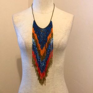 Long Beaded tribal pattern necklace